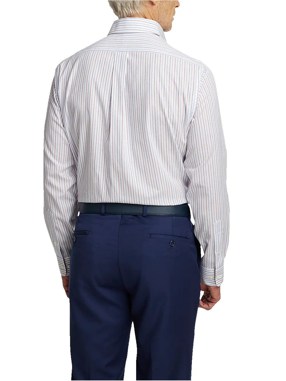 Non-Iron Cotton Stripe Dress Shirt With Contrast Trim - Blue/red sold by Paul Fredrick product image thumbnail 5