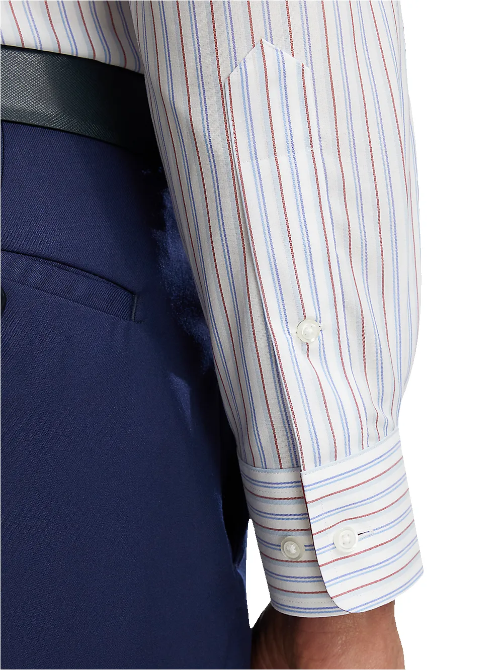 Non-Iron Cotton Stripe Dress Shirt With Contrast Trim - Blue/red sold by Paul Fredrick product image thumbnail 4