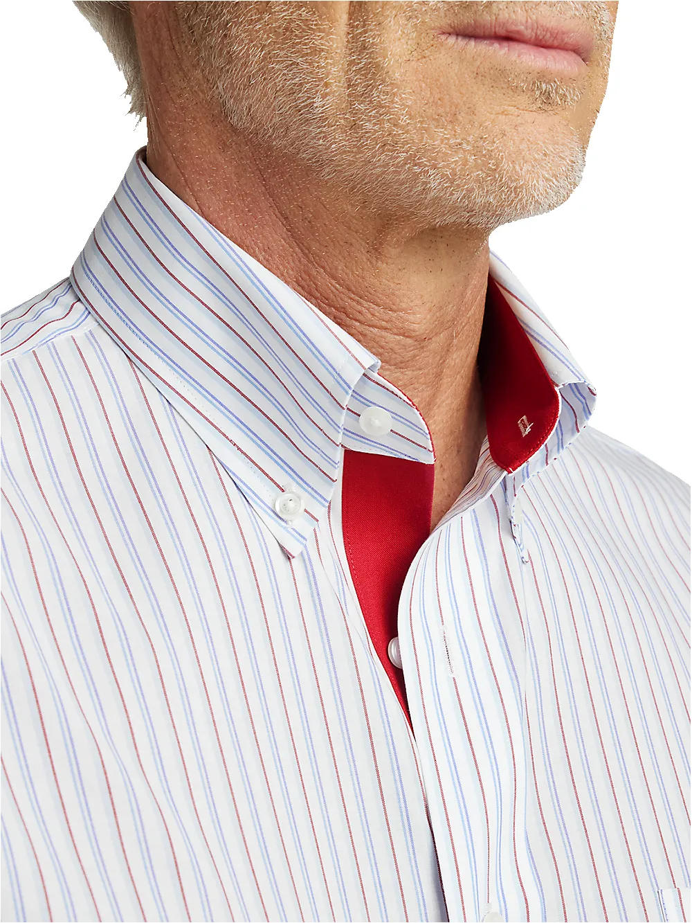 Non-Iron Cotton Stripe Dress Shirt With Contrast Trim - Blue/red sold by Paul Fredrick product image thumbnail 3