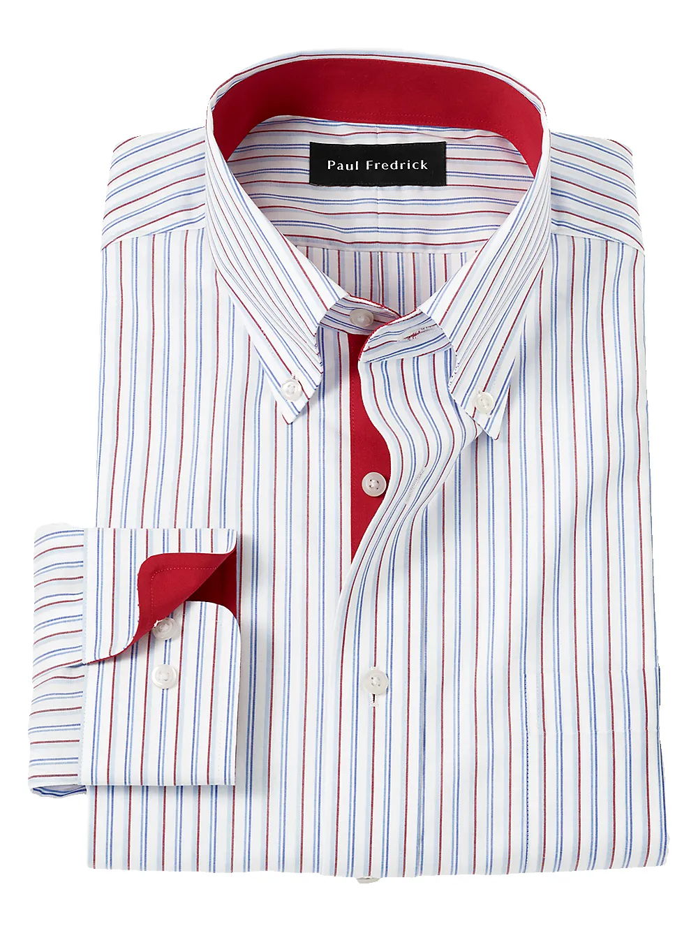 Non-Iron Cotton Stripe Dress Shirt With Contrast Trim - Blue/red sold by Paul Fredrick