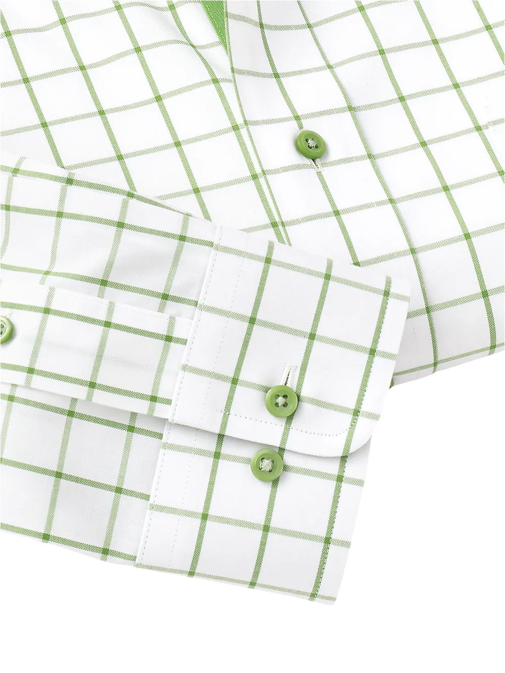 Comfort Stretch Non-Iron Check Dress Shirt With Contrast Trim - Green sold by Paul Fredrick product image thumbnail 5