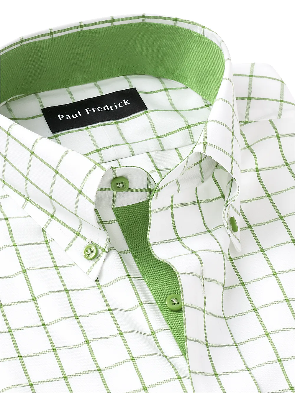 Comfort Stretch Non-Iron Check Dress Shirt With Contrast Trim - Green sold by Paul Fredrick product image thumbnail 4