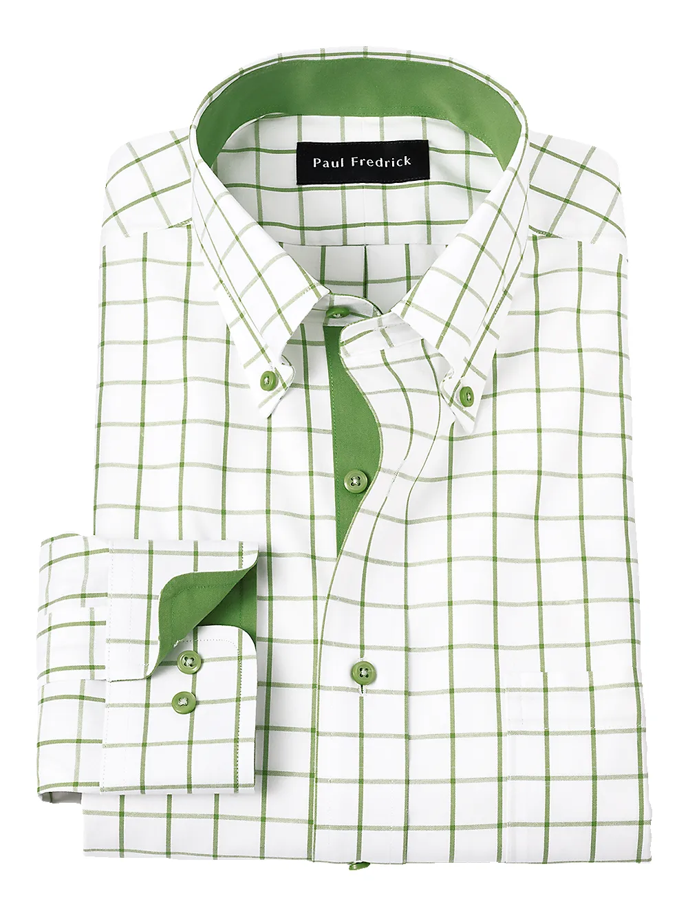 Comfort Stretch Non-Iron Check Dress Shirt With Contrast Trim - Green sold by Paul Fredrick