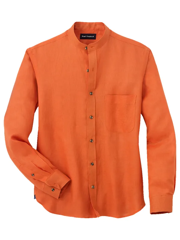 Linen Solid Casual Shirt - Orange sold by Paul Fredrick