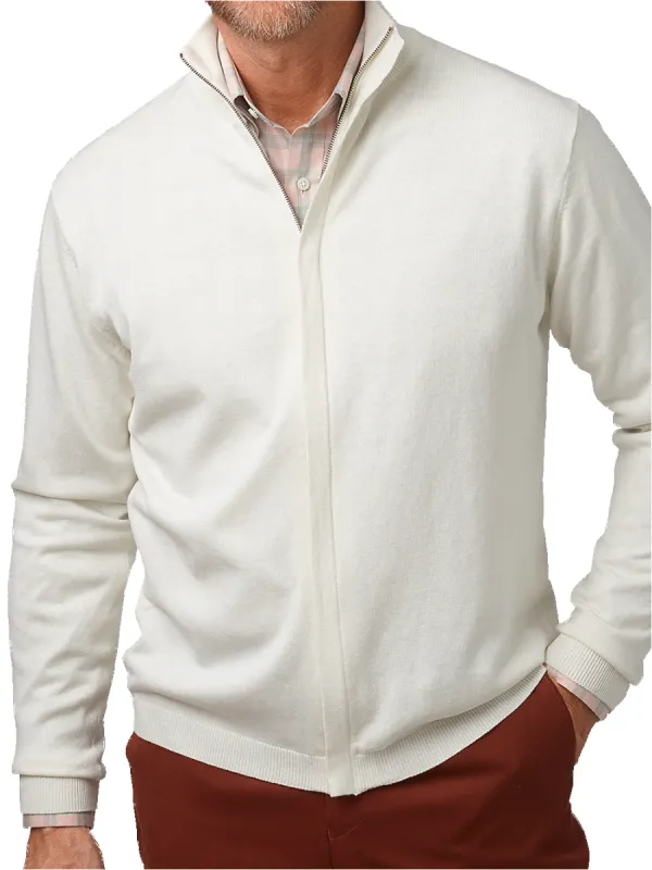 Silk, Cotton & Cashmere Full Zip Sweater - Cream sold by Paul Fredrick