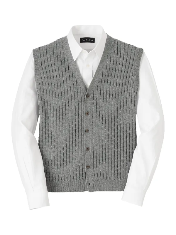 Cotton Button Front Cardigan Vest - Grey sold by Paul Fredrick
