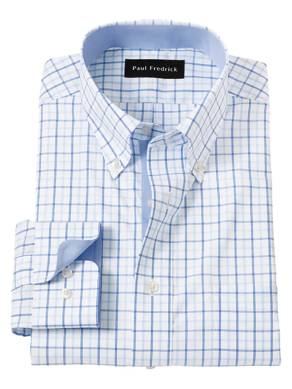 Non-Iron Cotton Windowpane Dress Shirt With Contrast Trim - Blue sold by Paul Fredrick