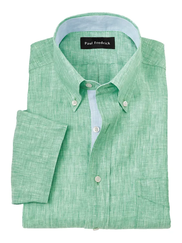 Non-Iron Linen Solid Dress Shirt With Contrast Trim - Light Green sold by Paul Fredrick