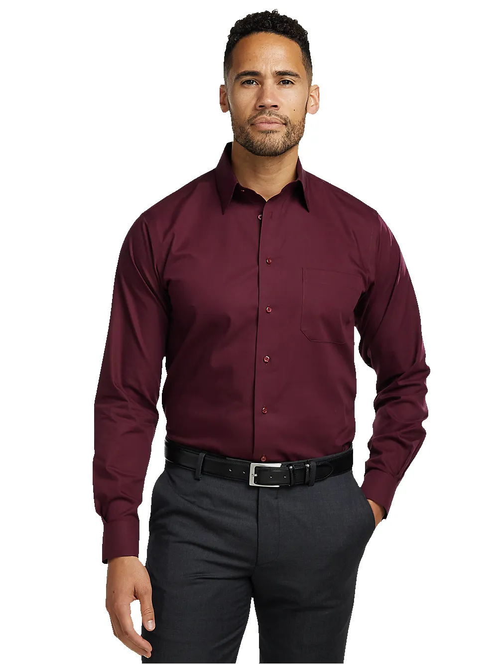 Non-Iron Cotton Solid Dress Shirt - Burgundy sold by Paul Fredrick product image thumbnail 2
