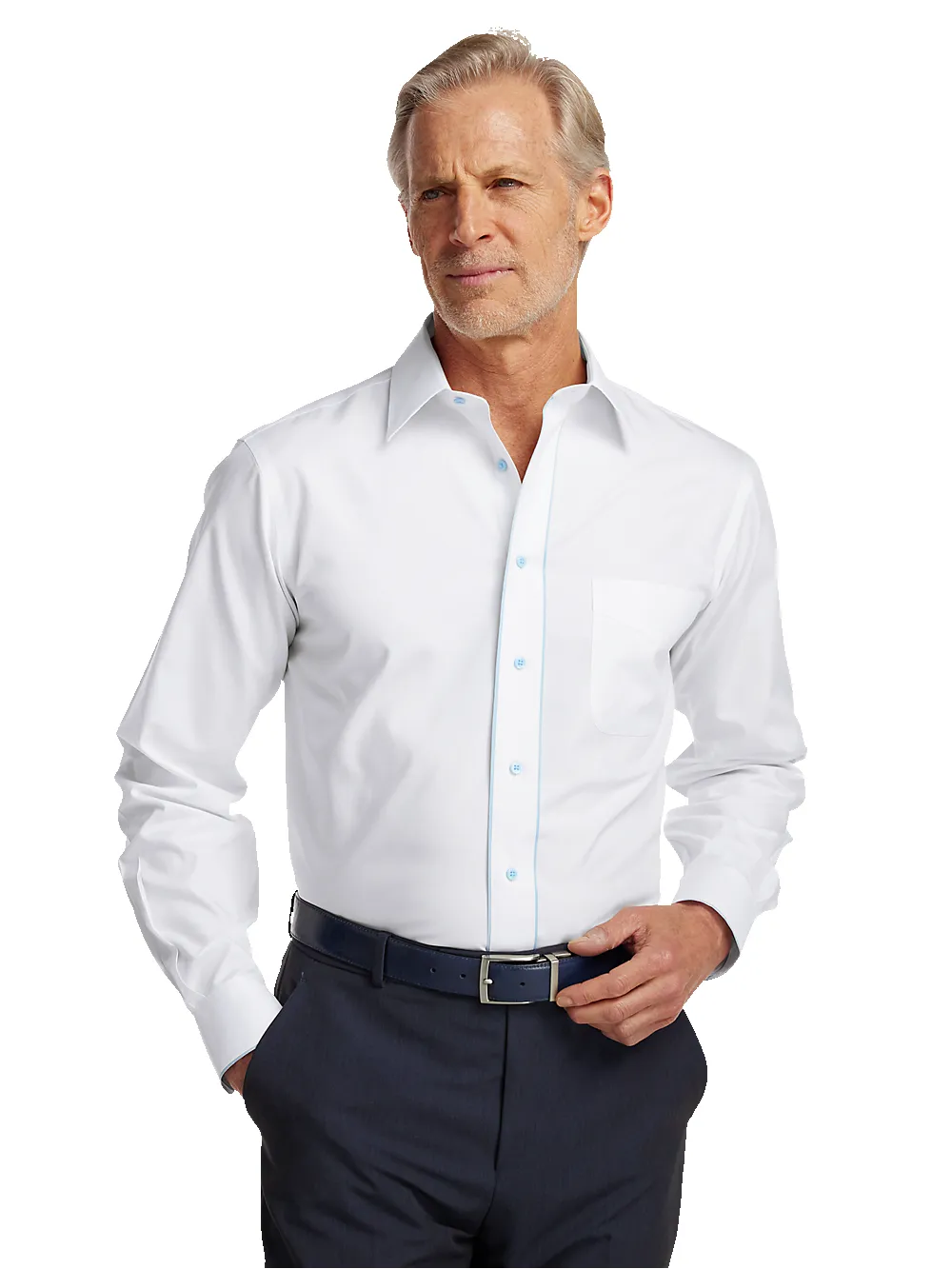 Non-Iron Cotton Solid Dress Shirt With Contrast Trim - White sold by Paul Fredrick product image thumbnail 2