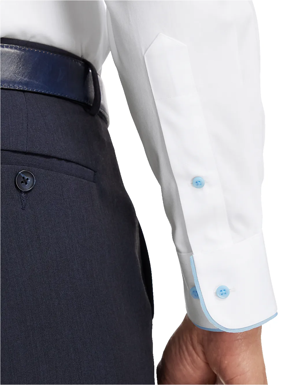 Non-Iron Cotton Solid Dress Shirt With Contrast Trim - White sold by Paul Fredrick product image thumbnail 4