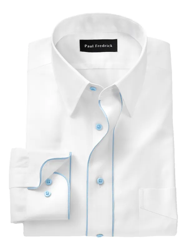 Non-Iron Cotton Solid Dress Shirt With Contrast Trim - White sold by Paul Fredrick