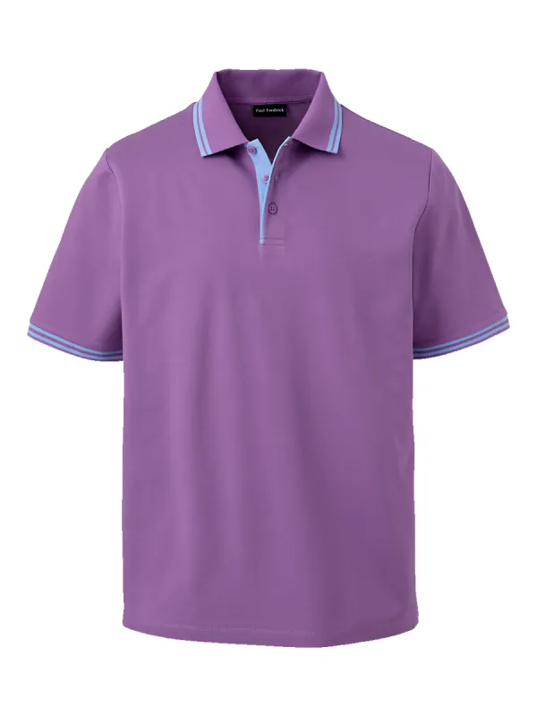 Mercerized Cotton Pique Three Button Polo - Berry sold by Paul Fredrick