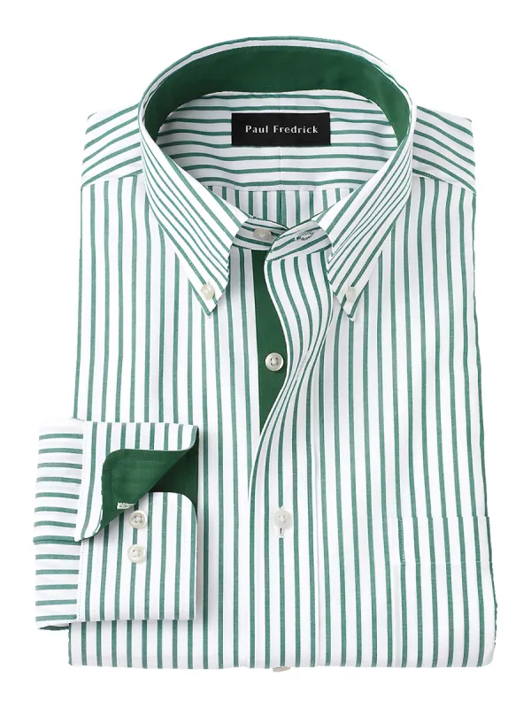 Non-Iron Cotton Stripe Dress Shirt With Contrast Trim - Green sold by Paul Fredrick