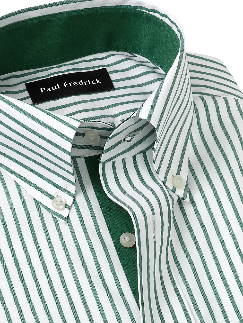Non-Iron Cotton Stripe Dress Shirt With Contrast Trim - Green sold by Paul Fredrick product image thumbnail 3