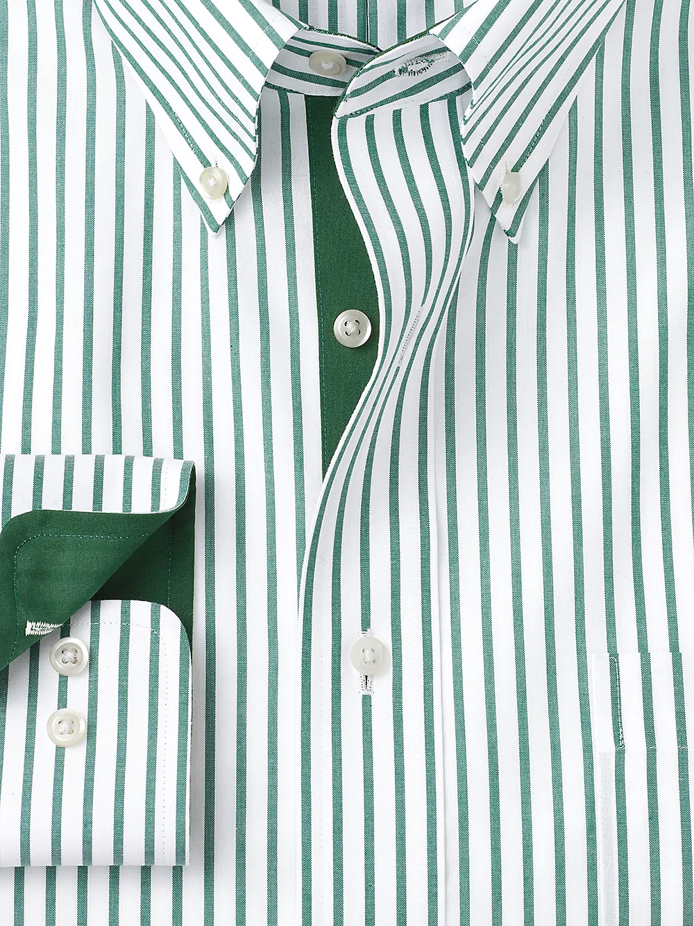 Non-Iron Cotton Stripe Dress Shirt With Contrast Trim - Green sold by Paul Fredrick product image thumbnail 2