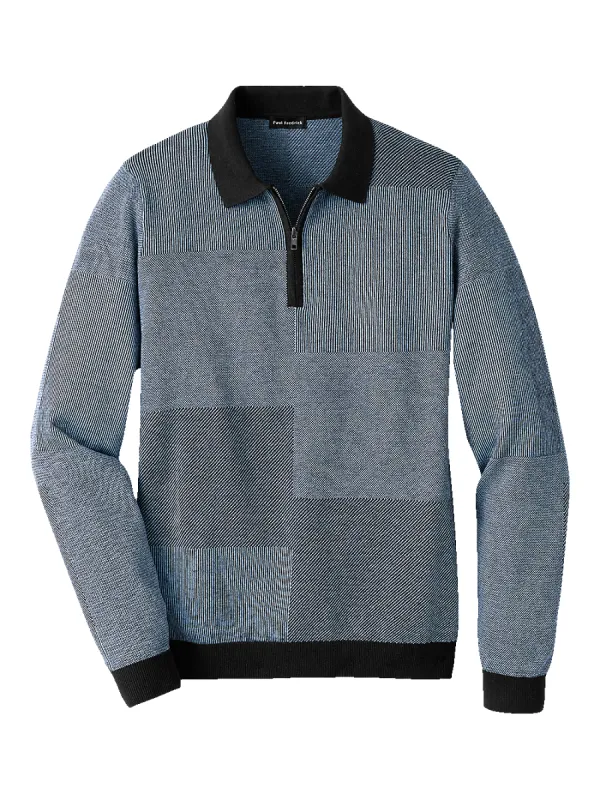Silk, Cotton & Cashmere Zip Polo - Blue sold by Paul Fredrick