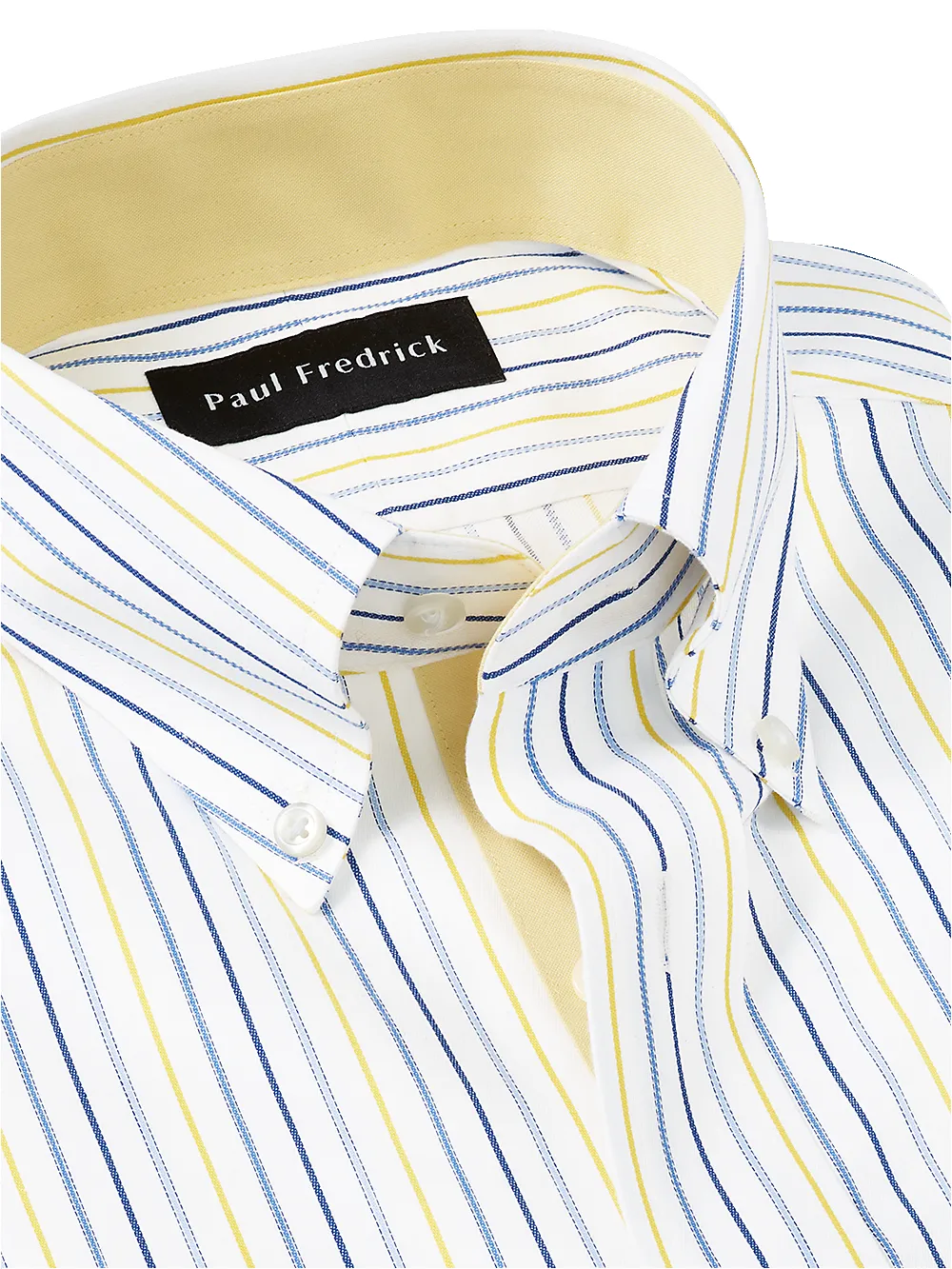 Non-Iron Cotton Stripe Dress Shirt With Contrast Trim - Blue/yellow sold by Paul Fredrick product image thumbnail 3