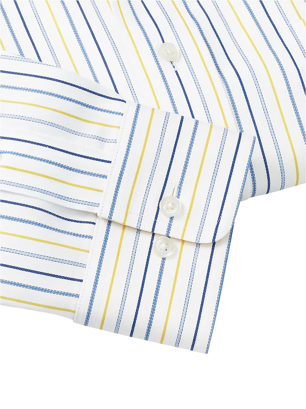 Non-Iron Cotton Stripe Dress Shirt With Contrast Trim - Blue/yellow sold by Paul Fredrick product image thumbnail 4