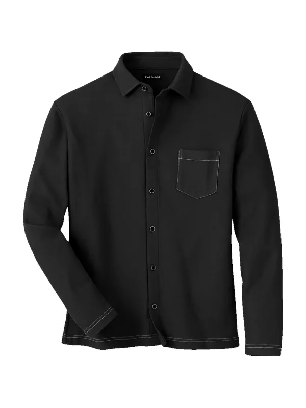 Cotton Blend Button Front Polo - Black sold by Paul Fredrick