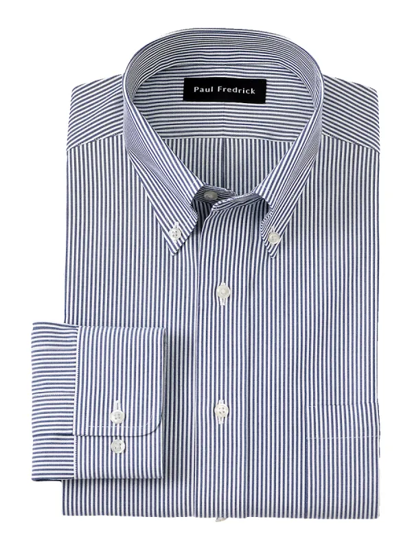 Non-Iron Cotton Pinpoint Solid Button Down Collar Dress Shirt - Blue Stripe sold by Paul Fredrick