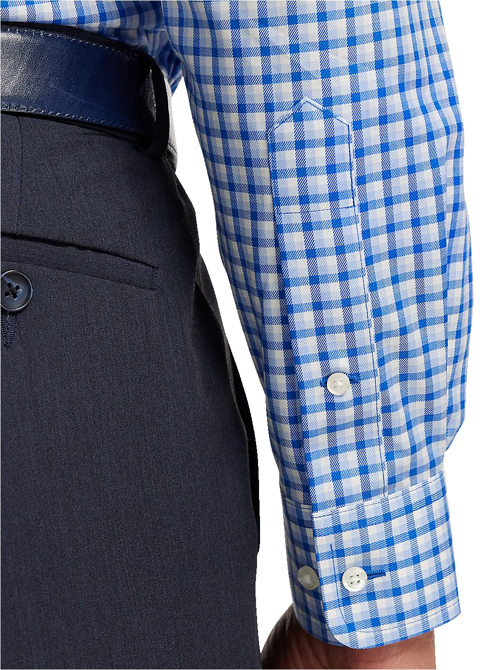 Non-Iron Cotton Gingham Dress Shirt With Contrast Trim - Blue sold by Paul Fredrick product image thumbnail 4