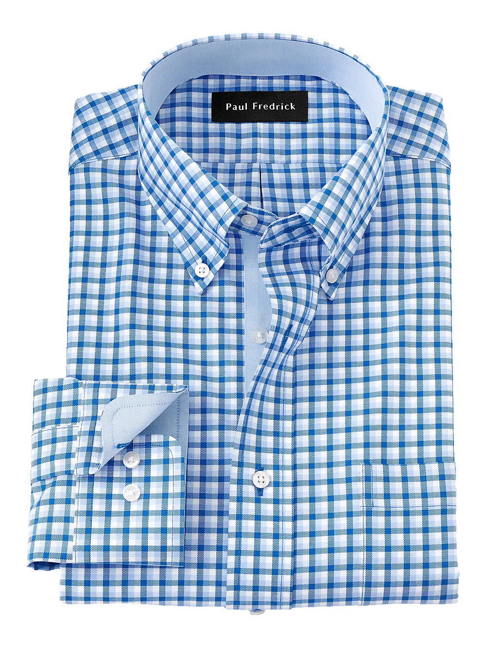 Non-Iron Cotton Gingham Dress Shirt With Contrast Trim - Blue sold by Paul Fredrick