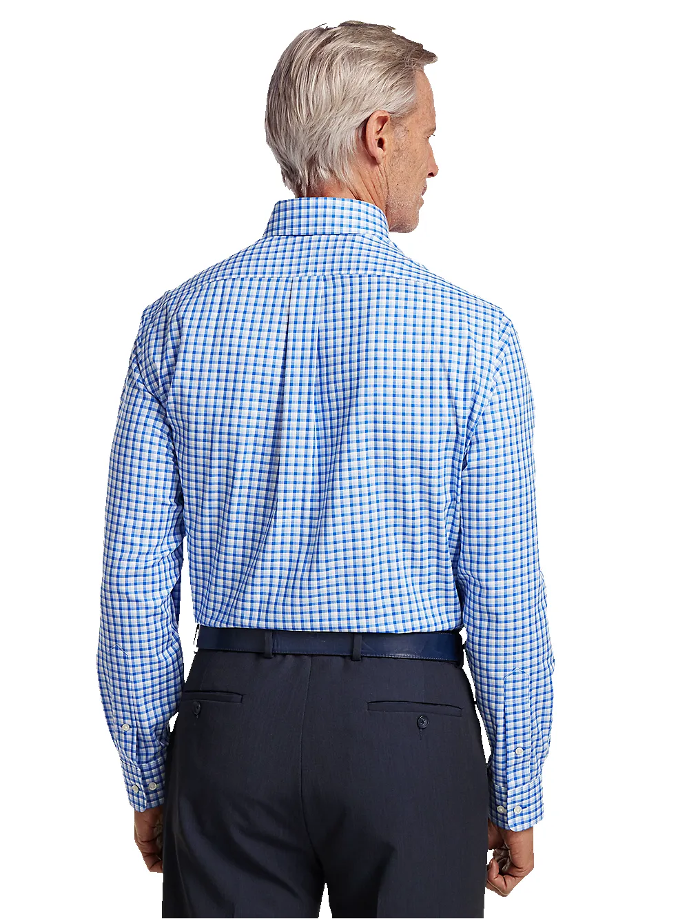 Non-Iron Cotton Gingham Dress Shirt With Contrast Trim - Blue sold by Paul Fredrick product image thumbnail 5