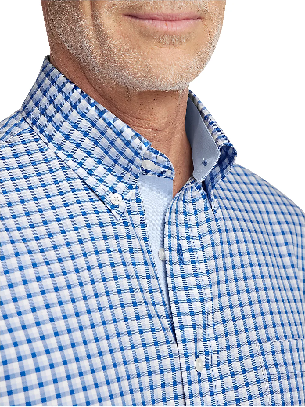 Non-Iron Cotton Gingham Dress Shirt With Contrast Trim - Blue sold by Paul Fredrick product image thumbnail 3