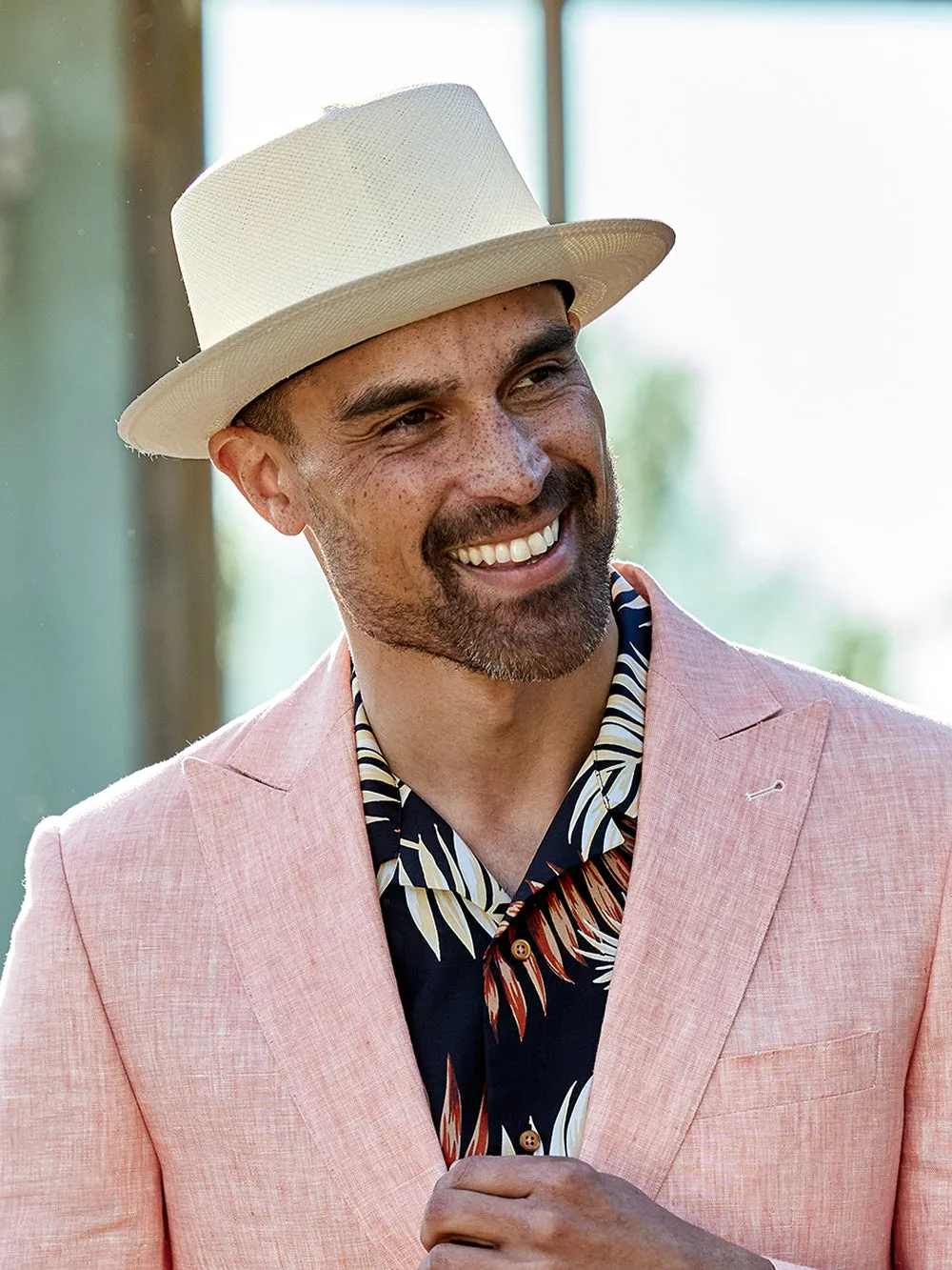 Panama Straw Fedora With Leather Band - Bone sold by Paul Fredrick product image thumbnail 2