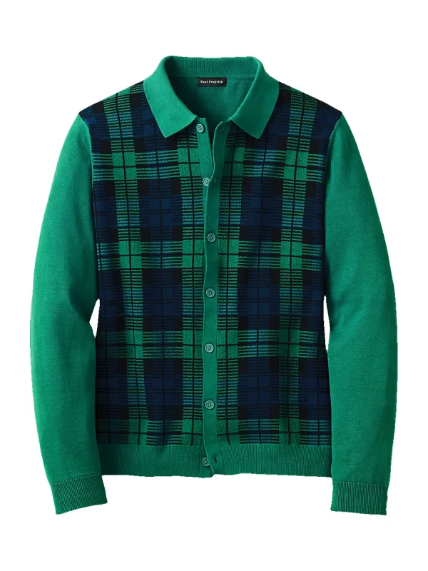 Cotton Button Front Polo - Green sold by Paul Fredrick