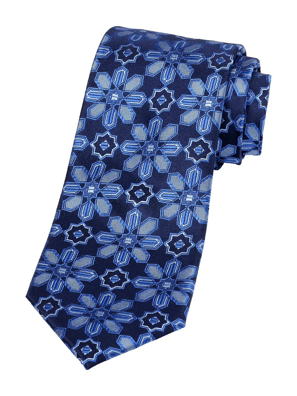 Floral Woven Silk Tie - Navy sold by Paul Fredrick