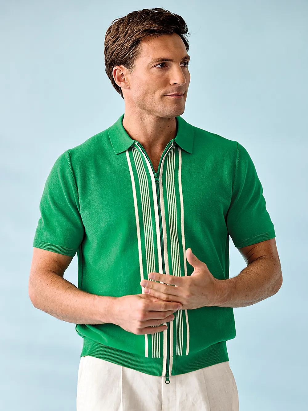 Cotton Full Zip Polo - Green sold by Paul Fredrick product image thumbnail 2