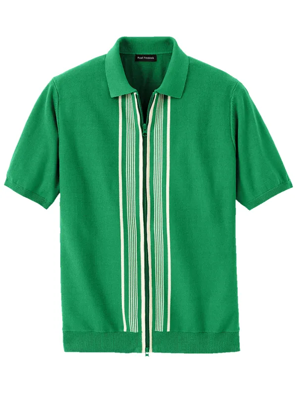 Cotton Full Zip Polo - Green sold by Paul Fredrick