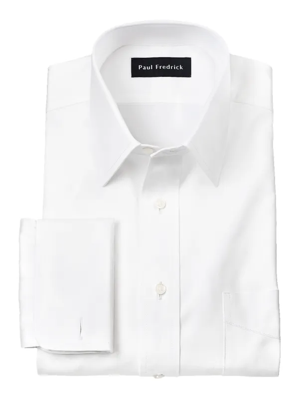 Pure Cotton Pinpoint Solid Color Straight Collar French Cuff Dress Shirt - White sold by Paul Fredrick