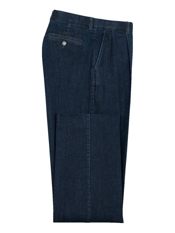 Pleated Denim Pants - Dark Blue sold by Paul Fredrick