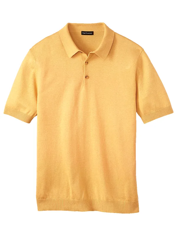 Silk Cotton and Cashmere Three Button Polo - Yellow sold by Paul Fredrick