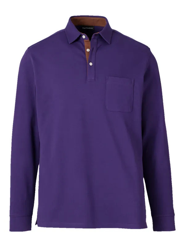 Cotton/Spandex Pique Three Button Polo - Purple sold by Paul Fredrick
