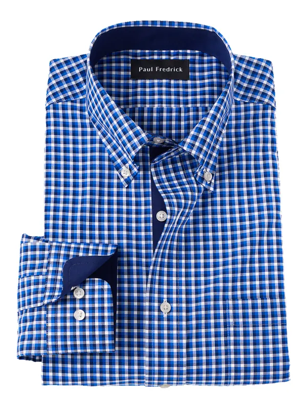 Non-Iron Cotton Check Dress Shirt With Contrast Trim - Cobalt sold by Paul Fredrick