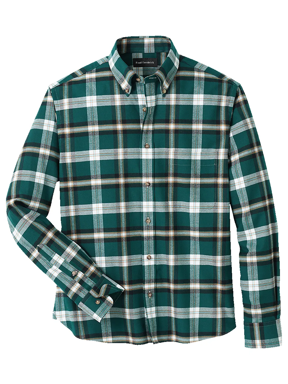 Brushed Twill Plaid Casual Shirt - Green sold by Paul Fredrick