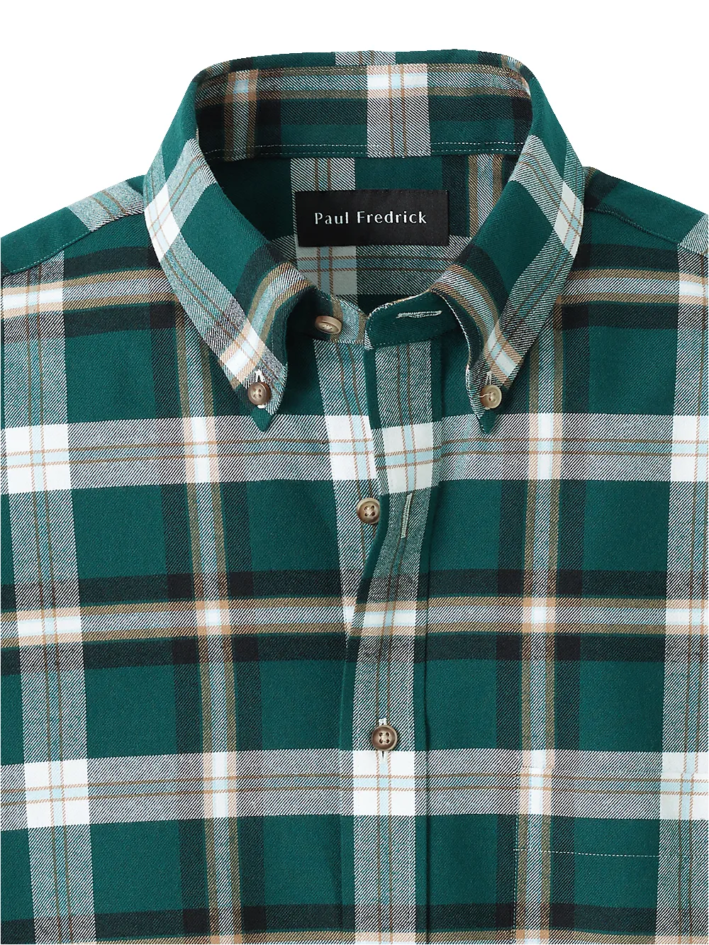 Brushed Twill Plaid Casual Shirt - Green sold by Paul Fredrick product image thumbnail 3
