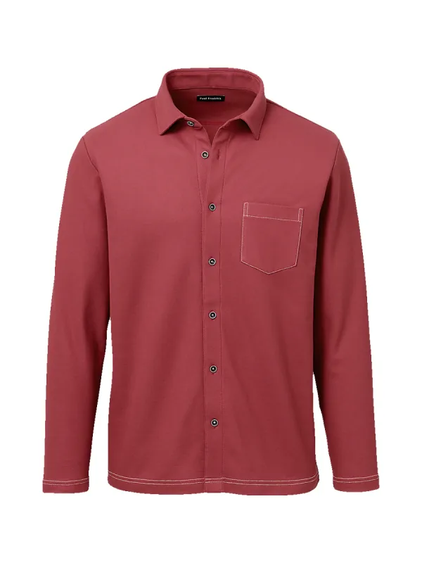 Cotton Blend Button Front Polo - Burgundy sold by Paul Fredrick