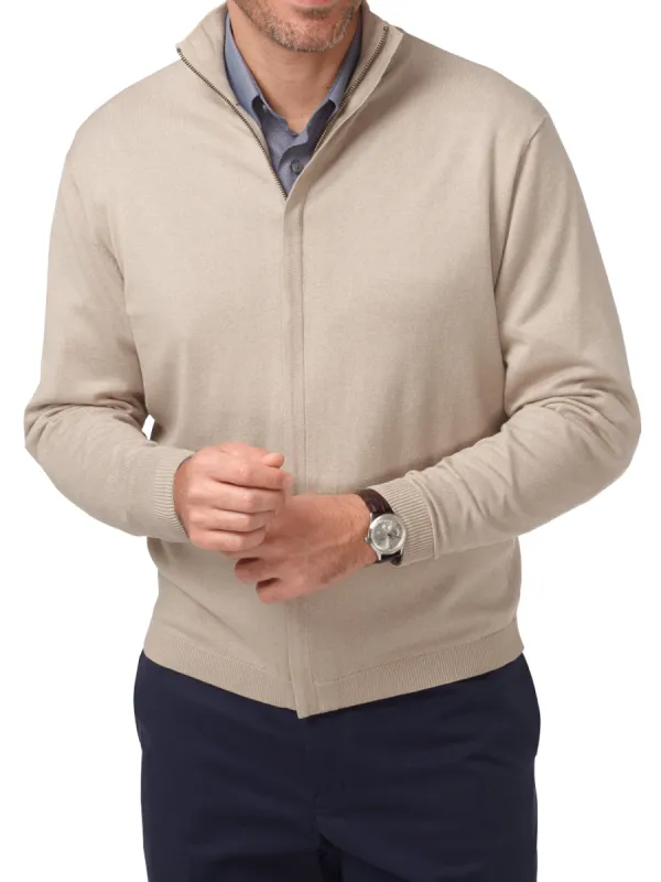 Silk, Cotton & Cashmere Full Zip Sweater - Tan sold by Paul Fredrick