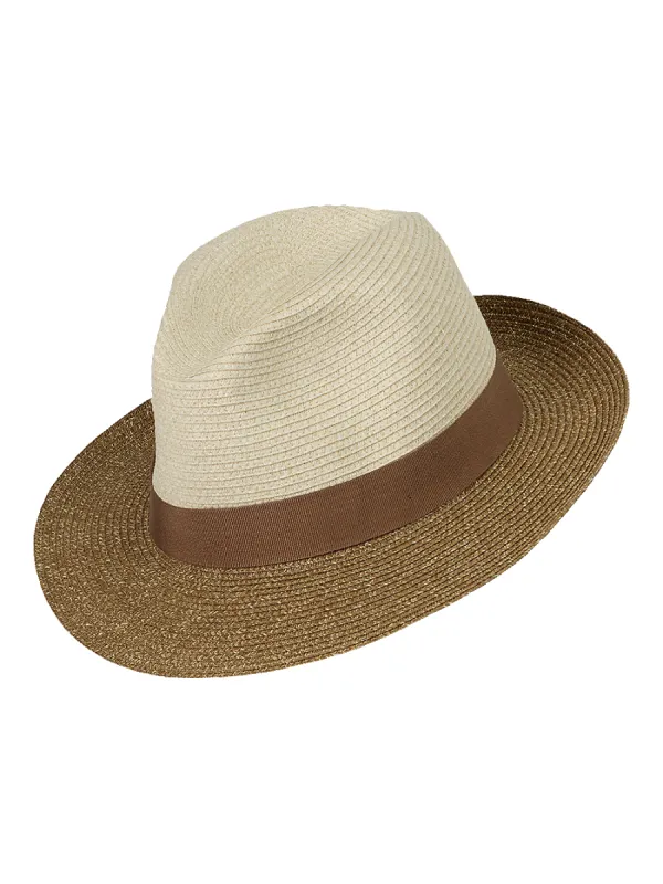 Straw Blend Fedora With Ribbon Band - Ivory/tan sold by Paul Fredrick