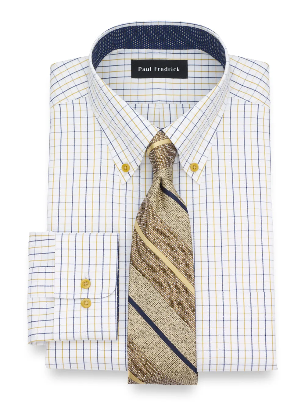 Non-Iron Cotton Check Dress Shirt With Contrast Trim - Gold sold by Paul Fredrick product image thumbnail 2