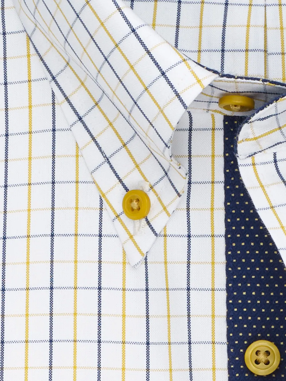 Non-Iron Cotton Check Dress Shirt With Contrast Trim - Gold sold by Paul Fredrick product image thumbnail 3
