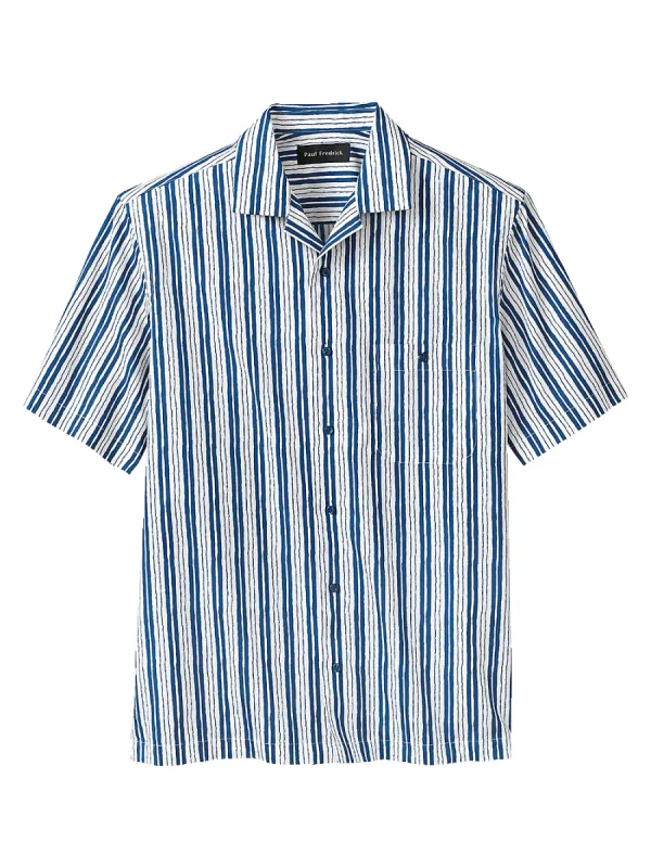 Cotton Stripe Print Casual Shirt - White/blue sold by Paul Fredrick