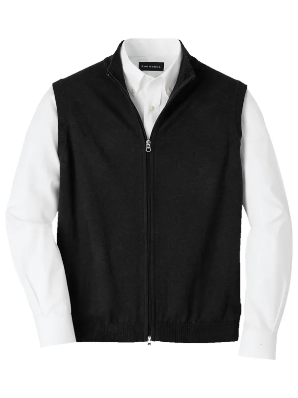 Cotton Full Zip Mock Neck Vest - Black sold by Paul Fredrick