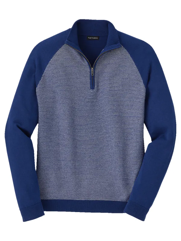 Cotton Zip Mock Neck Sweater - Blue sold by Paul Fredrick