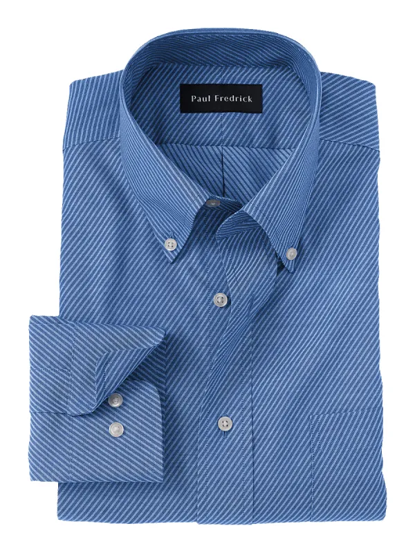 Non-Iron Cotton Stripe Dress Shirt - Blue sold by Paul Fredrick